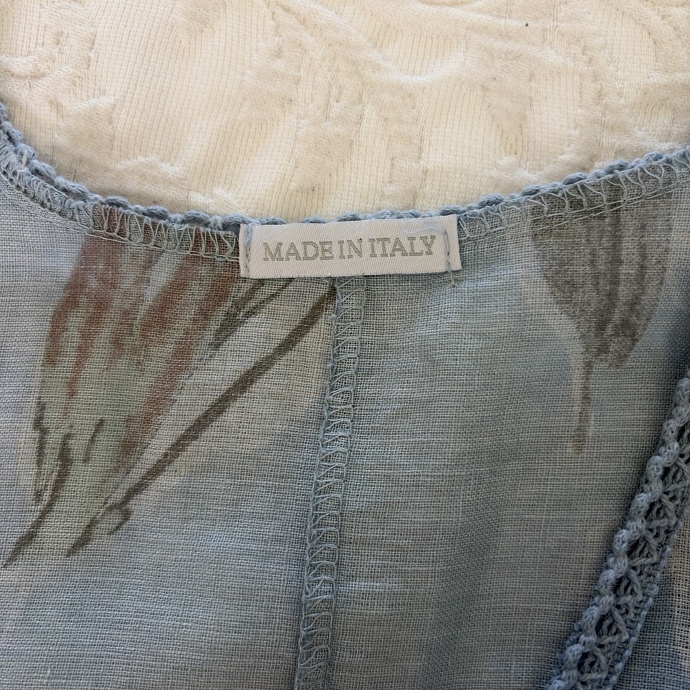 Made in Italy 100% Linen Floral Tunic Top 4X Blue Boho Ruffle Plus Women Read - Picture 6 of 9